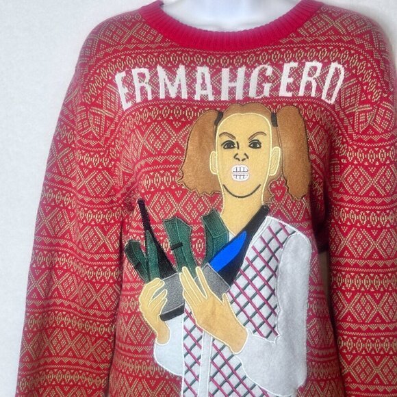 Unisex Ugly Christmas Sweater ERMAHGERD ERTS CHERSTMERS by Alex Stevens - Size M - Picture 4 of 15